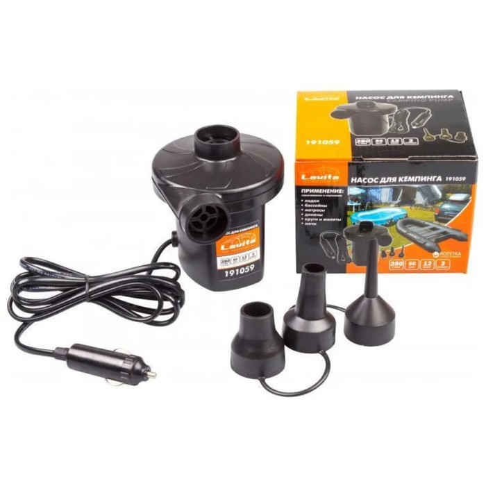 Насос электрический 12 В Lavita, от прикуривателя, 3 насадки Насос электрический 12 В Lavita, от прикуривателя, 3 насадки
