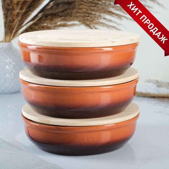 Набор для холодца  Набор для холодца "Вятский №3" (3 емкости / 1л. + 3 деревянные крышки), традиция