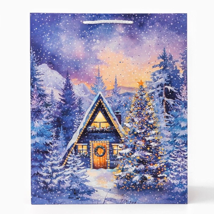 Новый год. Пакет подарочный Новый год. Пакет подарочный "Изба в лесу", 26 х 32 х 12 см.
