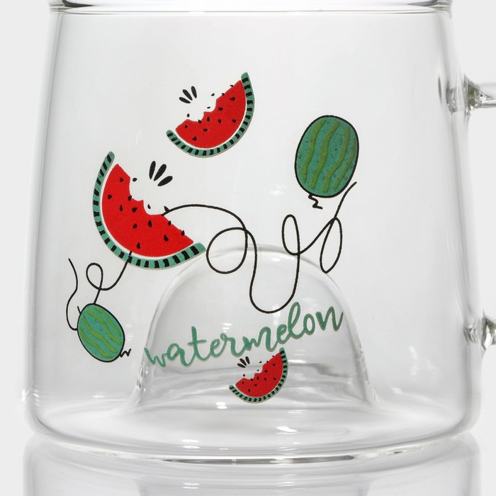 Кружка стеклянная с деревянной крышкой «Арбузик», 300 мл