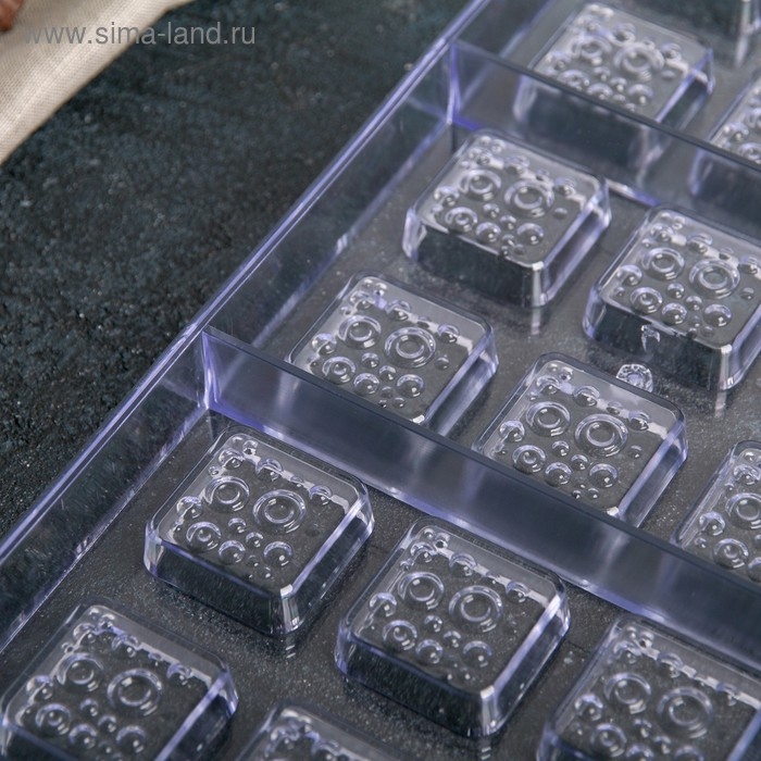 Форма для конфет и шоколада KONFINETTA «Пористый шоколад», 33×16,5×2,5 см, 18 ячеек 3×3×1 см, цвет прозрачный Форма для конфет и шоколада KONFINETTA «Пористый шоколад», 33×16,5×2,5 см, 18 ячеек 3×3×1 см, цвет прозрачный