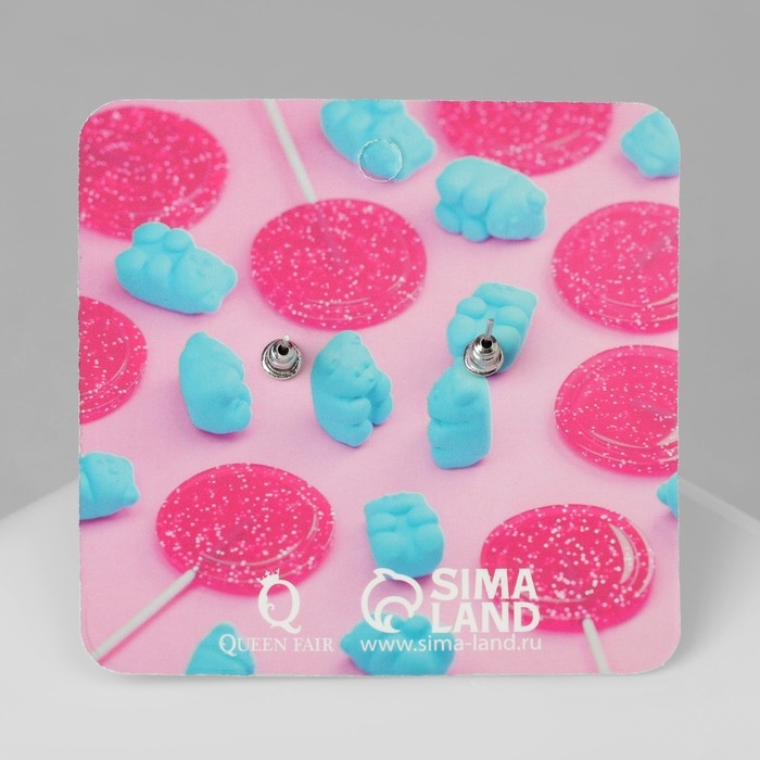 Серьги пластик «Мишутка», цветные в серебре Серьги пластик «Мишутка», цветные в серебре