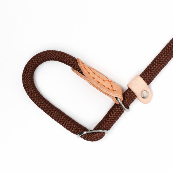 Поводок-удавка 150 х 1,2 см, полиэстер и натуральная кожа, коричневый Поводок-удавка 150 х 1,2 см, полиэстер и натуральная кожа, коричневый
