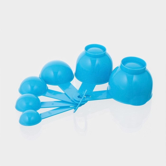 Набор мерных ёмкостей «Маэстро», 7 предметов: стакан 500 мл, ложки, цвет голубой Набор мерных ёмкостей «Маэстро», 7 предметов: стакан 500 мл, ложки, цвет голубой