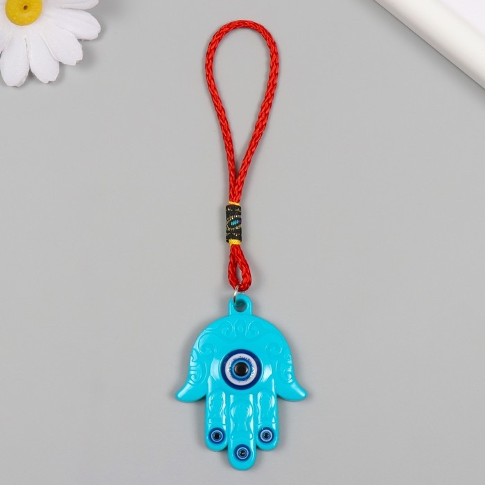 Подвеска от сглаза пластик  Подвеска от сглаза пластик "Рука Фатимы" голубая 6,1х4,6 см