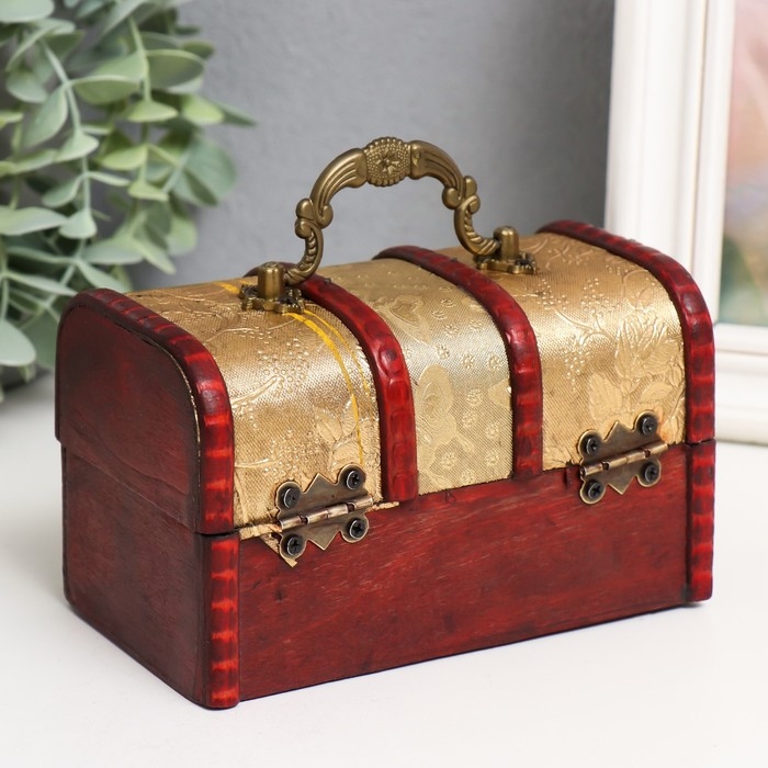 Шкатулка дерево сундучок с ручкой Шкатулка дерево сундучок с ручкой "Вьюнок"золото 8,4х14,5х8,7 см