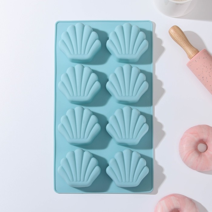 Форма для выпечки Доляна «Устрица», силикон, 30×17×2,6 см, 8 ячеек (7,2×6,2 см, цвет МИКС Форма для выпечки Доляна «Устрица», силикон, 30×17×2,6 см, 8 ячеек (7,2×6,2 см, цвет МИКС