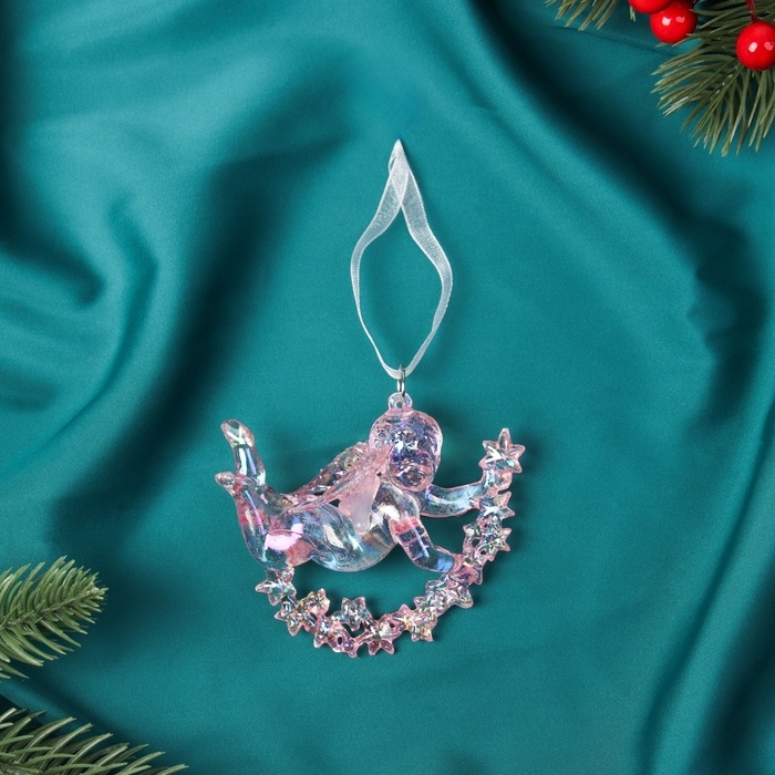 Украшение ёлочное Украшение ёлочное "Ангел на звездах " 7х8 см, сиреневый перелив