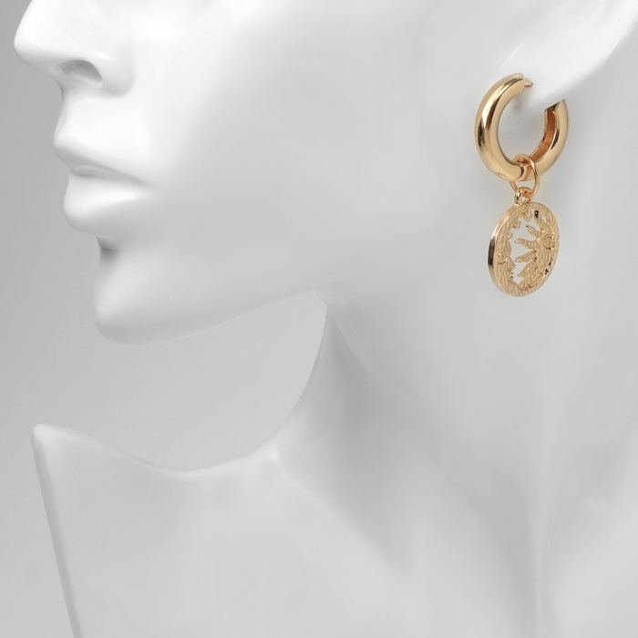 Серьги со съёмным элементом «Трансформер» солнце, цвет белый в золоте Серьги со съёмным элементом «Трансформер» солнце, цвет белый в золоте