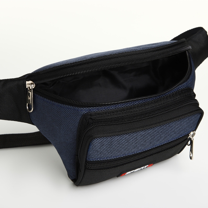 Сумка поясная на молнии, 3 наружных кармана, цвет синий/чёрный Сумка поясная на молнии, 3 наружных кармана, цвет синий/чёрный