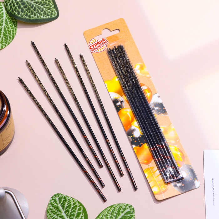 Набор свечей в торт, 6 штук Набор свечей в торт, 6 штук "Сияние", жёлтый с чёрным, 17 см