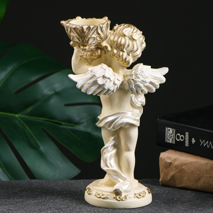 Подсвечник Подсвечник "Ангелочек" в левой руке, белый перламутр 14х8х22см