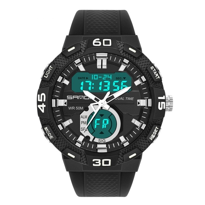 Часы наручные электронные, d-4.9 см, будильник, каледарь, ремешок силикон, черные