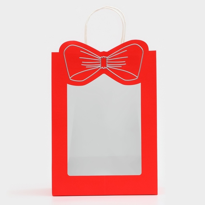 Пакет подарочный новогодний с оком Пакет подарочный новогодний с оком "Бант", 30 х 22 х 14, красный .