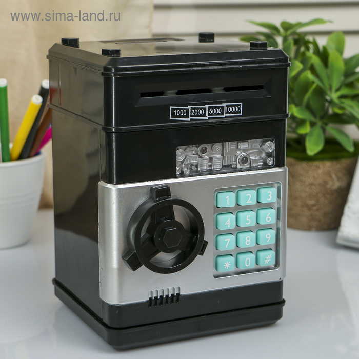 Копилка пластик для монет и купюр Копилка пластик для монет и купюр"Сейф "кодовый замок, звук 3АА МИКС 19,5х12,3х13 см