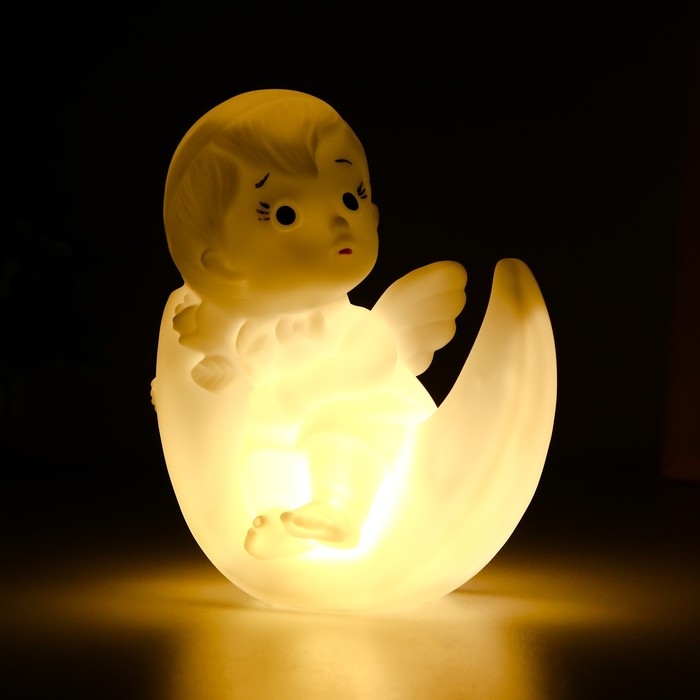 Ночник Ночник "Ангелок на луне" LED батарейки 3xLR белый 10х13х15 см RISALUX