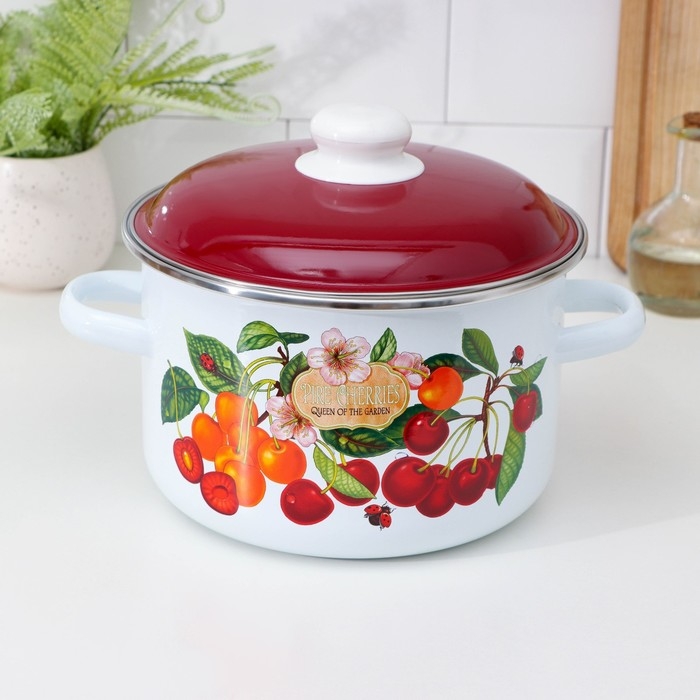 Кастрюля эмалированная «Черешня», 4 л, индукция, цвет белый Кастрюля эмалированная «Черешня», 4 л, индукция, цвет белый