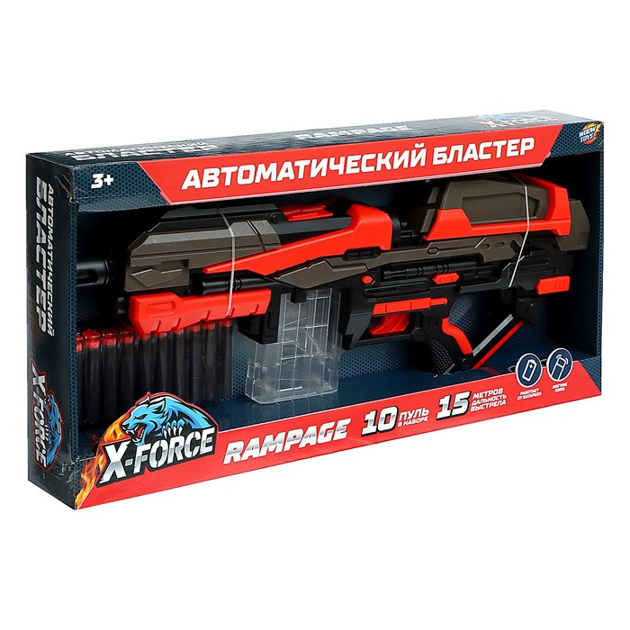 Автоматический бластер RAMPAGE, стреляет мягкими пулями, работает от батареек Автоматический бластер RAMPAGE, стреляет мягкими пулями, работает от батареек