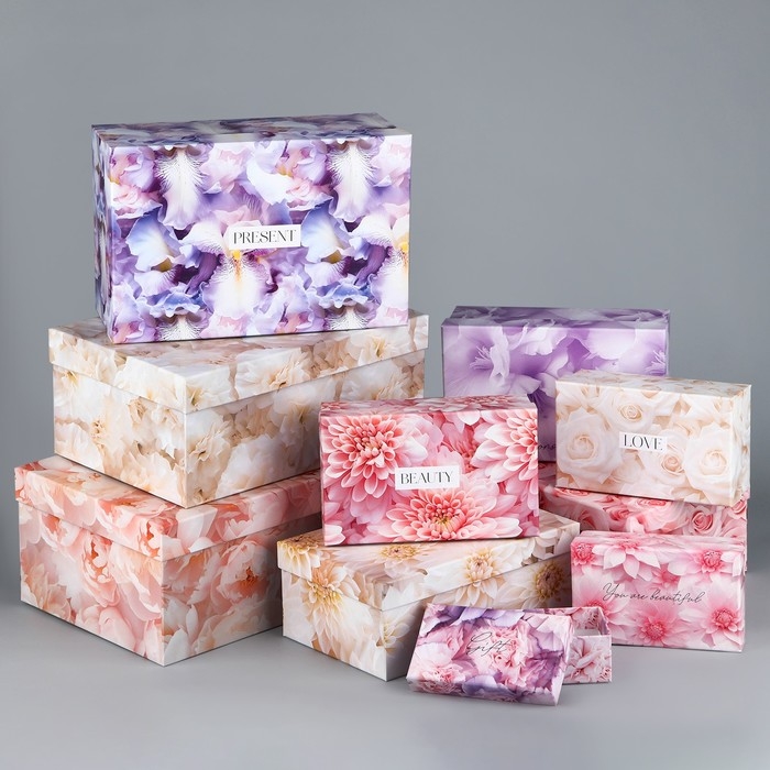 Набор коробок 10 в 1, упаковка подарочная, «Цветы», 12 х 7 х 4 - 32.5 х 20 х 12.5 см Набор коробок 10 в 1, упаковка подарочная, «Цветы», 12 х 7 х 4 - 32.5 х 20 х 12.5 см