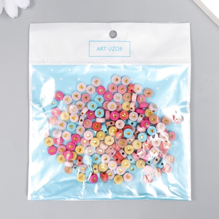 Набор бусин для творчества пластик Набор бусин для творчества пластик "Золотое сердечко в круге" яркие 20 гр 0,4х0,7х0,7 см