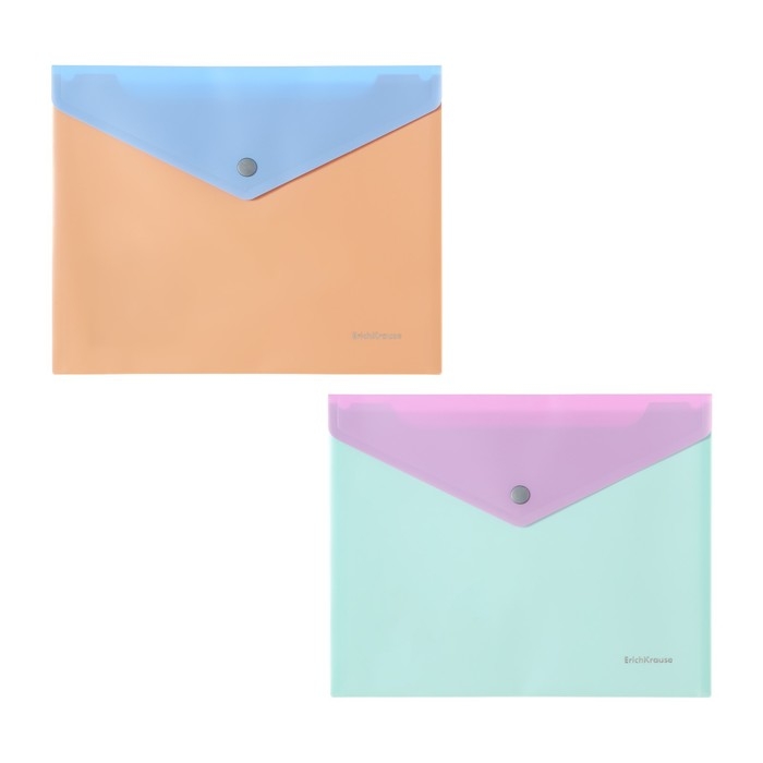 Папка-конверт на кнопке А5+, 180 мкм, ErichKrause Папка-конверт на кнопке А5+, 180 мкм, ErichKrause "Matt Pastel Bloom", дополнительный карман. непрозрачная, микс