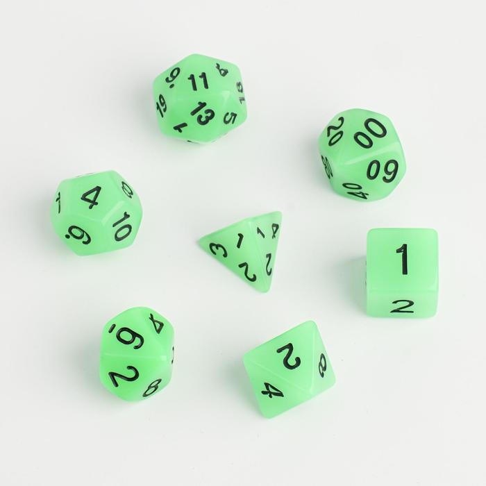 Кости игральные, дайсы для D&D (Dungeons and Dragons, ДнД), D&D, Кости игральные, дайсы для D&D (Dungeons and Dragons, ДнД), D&D, "Сияние", 7 шт, светящиеся