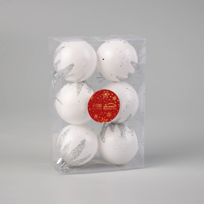 Набор шаров пластик d-6 см, 6 шт Набор шаров пластик d-6 см, 6 шт "Алойз" серебристо-белый
