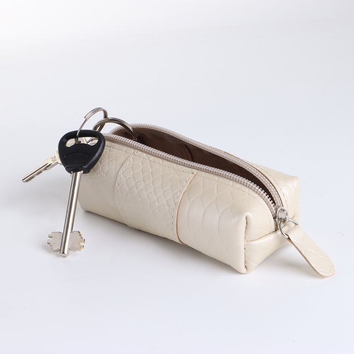 Ключница, TEXTURA, 12,5х4,5х3,5 см, на молнии, кольцо, питон молочный 130 Ключница, TEXTURA, 12,5х4,5х3,5 см, на молнии, кольцо, питон молочный 130