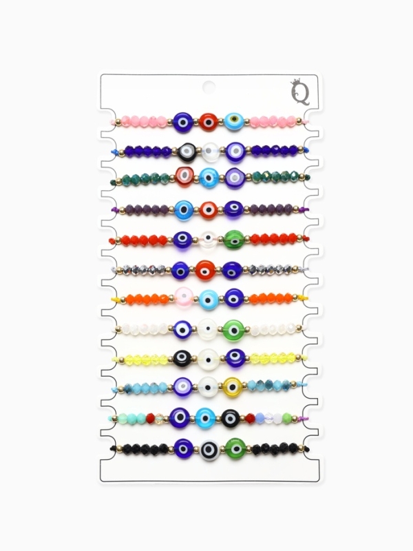 Браслет-оберег «Глазик» ассорти (неделимая фасовка 12 шт., цена за шт.), цветной в серебре