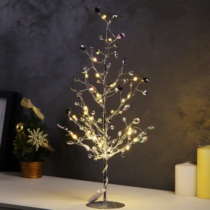 Светодиодный куст &laquo;Кристаллы&raquo; 45&times;30&times;3 см, 20 LED, постоянное свечение, от батареек CR2032&times;2 (в комплекте), свечение тёплое белое
