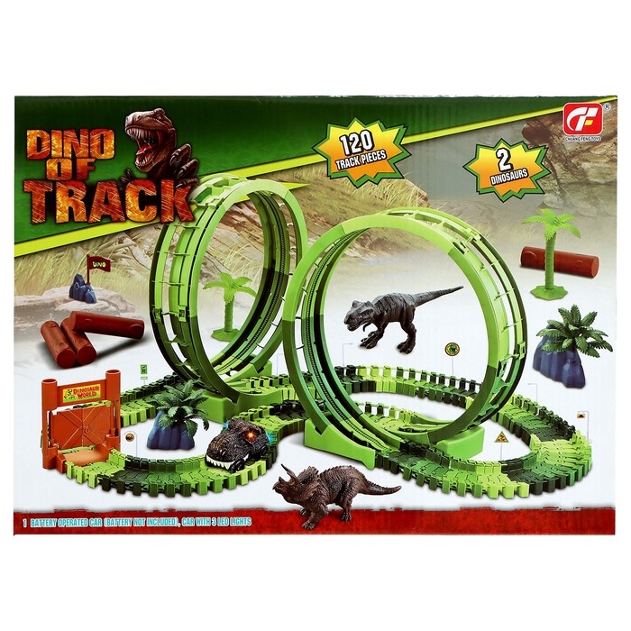 Гибкий автотрек «Дино», мёртвая петля, световые эффекты, работает от батареек Гибкий автотрек «Дино», мёртвая петля, световые эффекты, работает от батареек