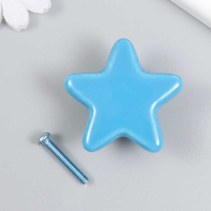 Ручка для шкатулки керамика, металл Ручка для шкатулки керамика, металл "Звёздочка" голубая 4,9х4,9х2,2 см