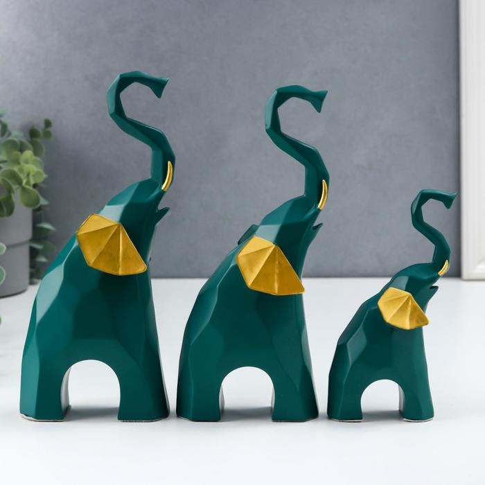 Сувенир полистоун 3D Сувенир полистоун 3D "Зелёные слоны" набор 3 шт 13,5х4,5х7,5 см 20х5,5х9,5 см 21х5,5х10 см