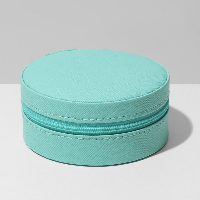 Органайзер для хранения украшений «Шкатулка портативная круг», 9,8×9,8×4,5 см, цвет голубой Органайзер для хранения украшений «Шкатулка портативная круг», 9,8×9,8×4,5 см, цвет голубой
