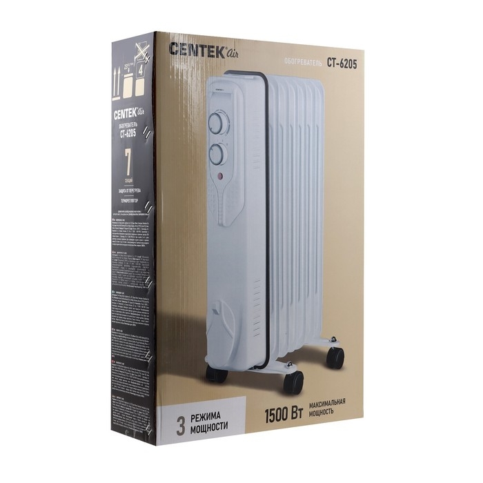 Обогреватель Centek CT-6205, масляный, напольный, 1500 Вт, 15 м², 7 секций, белый Обогреватель Centek CT-6205, масляный, напольный, 1500 Вт, 15 м², 7 секций, белый
