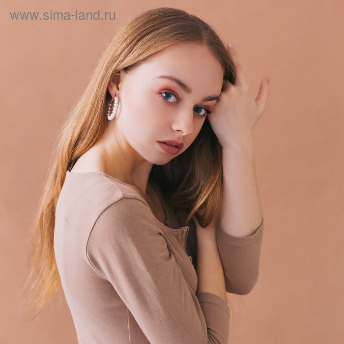 Серьги-кольца «Нежность жемчуга» кольца малые, цвет белый в золоте, d=3,5 см Серьги-кольца «Нежность жемчуга» кольца малые, цвет белый в золоте, d=3,5 см