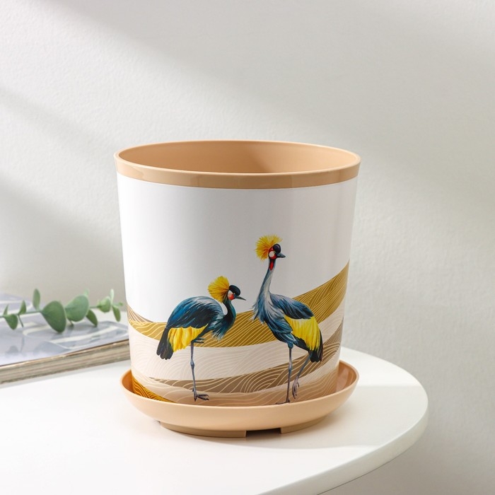 Горшок для цветов с поддоном Доляна «Каракум. Венценосный журавль», 1,6 л, d=14 см, h=15,5 см, цвет бежевый Горшок для цветов с поддоном Доляна «Каракум. Венценосный журавль», 1,6 л, d=14 см, h=15,5 см, цвет бежевый