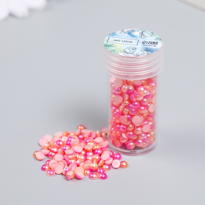 Декор Декор "Полубусины и стразы. Градиент розово-кремовый" d=4 мм 10г 200 шт 5х2,5 см, МИКС