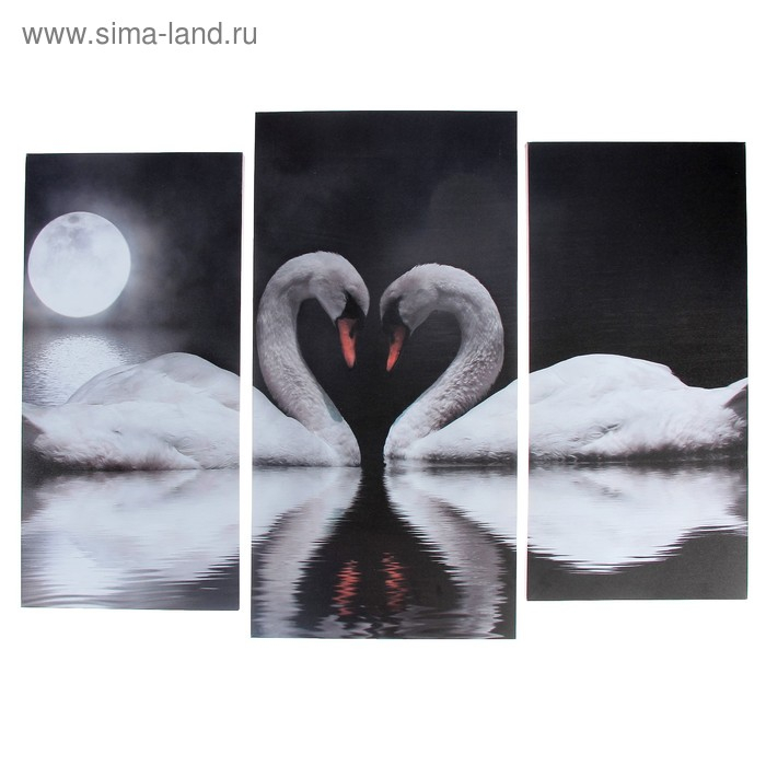 Модульная картина  Модульная картина "Лебеди под луной"  (2-25х52; 1-30х60) 60х80 см