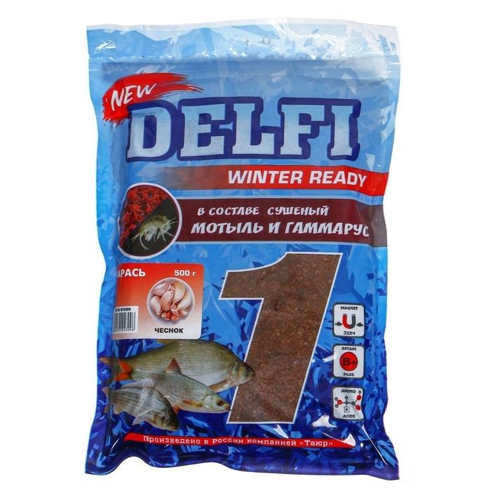 Прикормка зимняя увлажненная DELFI ICE Ready, карась,  чеснок, коричневая, 500 г Прикормка зимняя увлажненная DELFI ICE Ready, карась,  чеснок, коричневая, 500 г