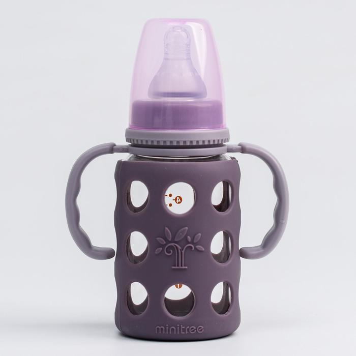 Бутылочка в силиконовом чехле, стекло, классическое горло, +3мес., 120мл., цвет МИКС для девочки