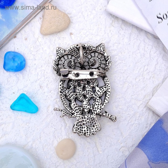 Брошь-кулон «Галиотис» филин ночной, цвет зелёный в чернёном серебре Брошь-кулон «Галиотис» филин ночной, цвет зелёный в чернёном серебре