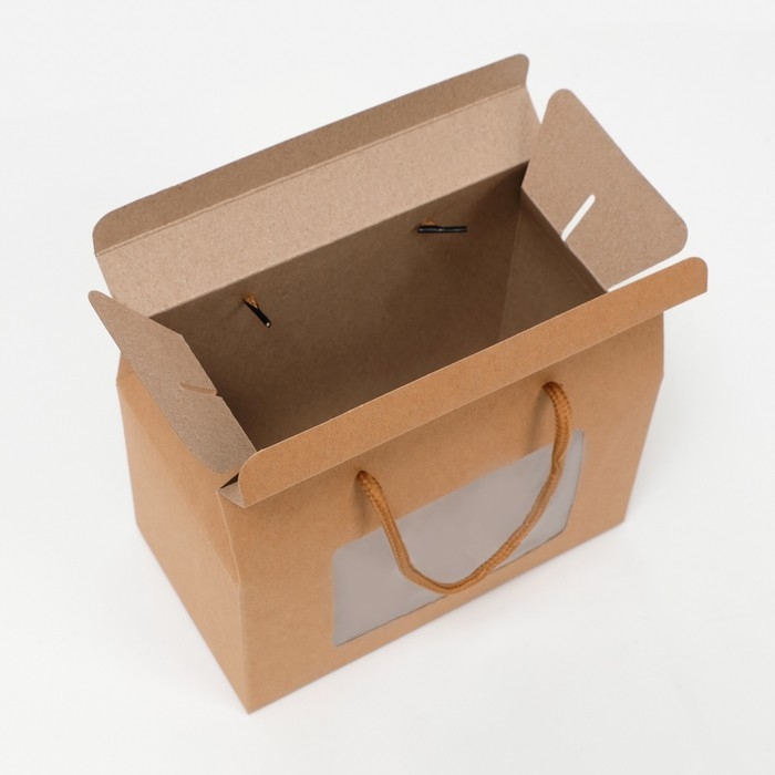 Коробка-пакет, с окном и ручками, крафтовая, 20 х 15 х 11 см Коробка-пакет, с окном и ручками, крафтовая, 20 х 15 х 11 см