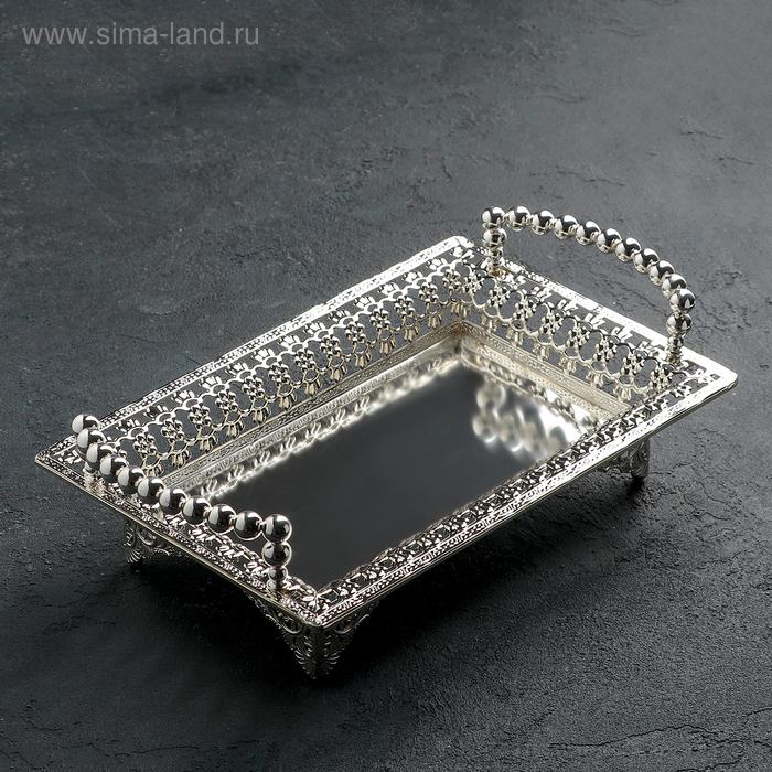 Поднос сервировочный «Серебряный жемчуг», 28×18 см, цвет серебряный Поднос сервировочный «Серебряный жемчуг», 28×18 см, цвет серебряный