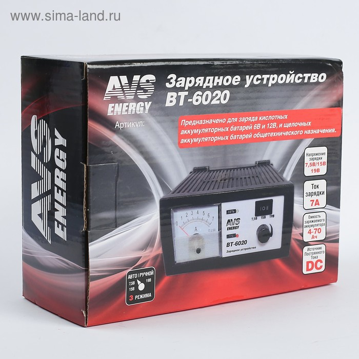 Зарядное устройство для АКБ AVS BT-6020, 7 A, 6-12 В Зарядное устройство для АКБ AVS BT-6020, 7 A, 6-12 В