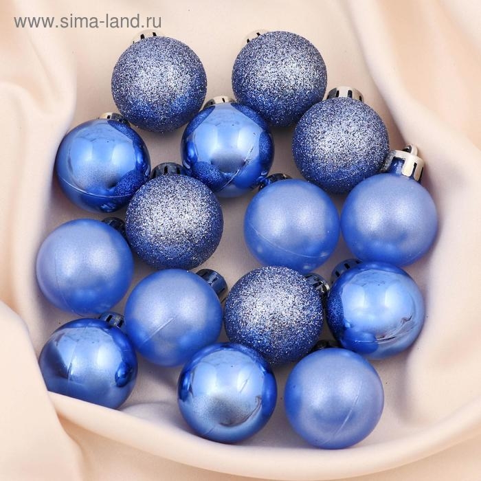 Ёлочные игрушки, шары новогодние , пластик, набор d-3 см, 24 шт Ёлочные игрушки, шары новогодние , пластик, набор d-3 см, 24 шт "Камея" голубой