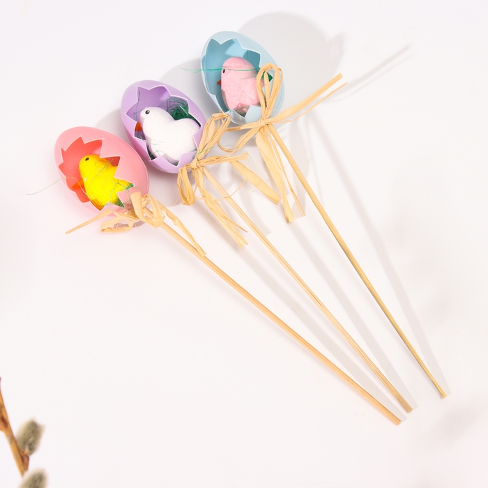 Декор на палочке «Цыплята в яице», пасхальный, 3 шт., 4 × 12,5 × 25 см Декор на палочке «Цыплята в яице», пасхальный, 3 шт., 4 × 12,5 × 25 см