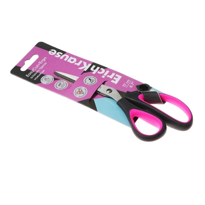 Ножницы ErichKrause EasyCut+ Ergo, 17 см, для левшей, эргономичные ручки, европодвес, МИКС Ножницы ErichKrause EasyCut+ Ergo, 17 см, для левшей, эргономичные ручки, европодвес, МИКС