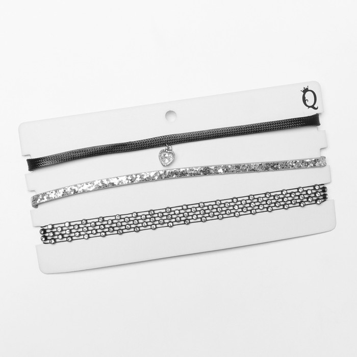 Чокер «Трио» ледяное сердце (набор 3 шт.), цвет чёрно-серебряный, 34 см Чокер «Трио» ледяное сердце (набор 3 шт.), цвет чёрно-серебряный, 34 см