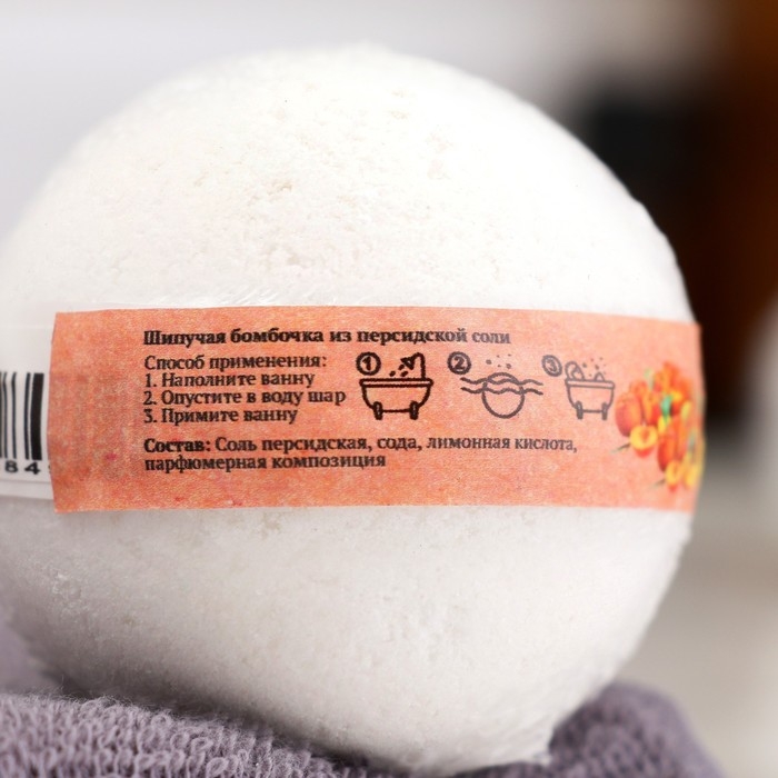 Бомбочка для ванны из персидской соли Бомбочка для ванны из персидской соли "Добропаровъ" с ароматом персика, 110 г